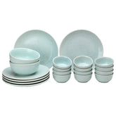 Handcrafted Ceramic Stoneware Dinner Set Of 20 Pcs With Serving Bowl Set - Mint Green | 6 Dinner Plates, 10.6 Inch Each + 12 Salad Bowl, 180ml Each+ 2 Serving Bowl, 1000ml Each | Serving For 6